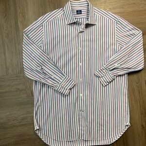 Vintage Truzzi Shirt Mens Large Multicolor Striped Button Down Long Sleeve Italy